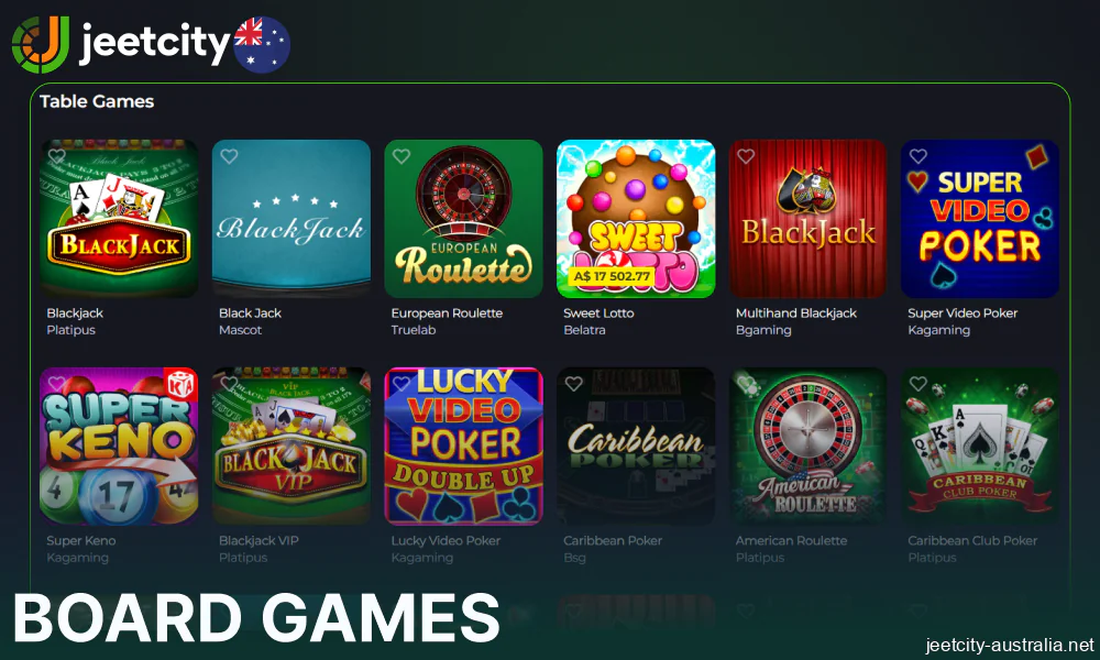Board games availbale on Jeetcity for players from Australia