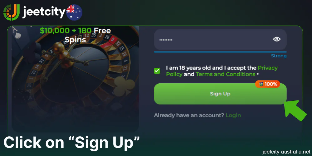 Click on Sign Up to finalize Jeetcity registration